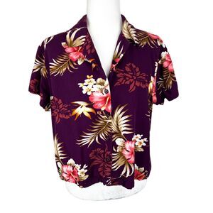Two Palms Hawaiian Shirt Women Extra Large Purple Tropical Sonic Orchid Cropped